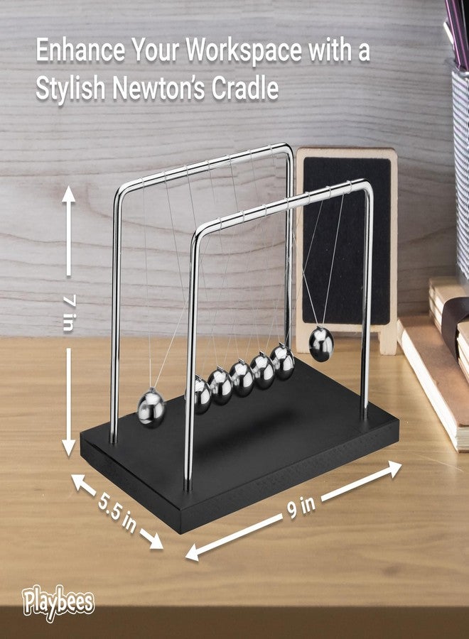 Playbees 7 Beads Newton’s Cradle Balance Balls Desk Toy - Black Wooden Base Office Decoration, Fun Science Physics Toy for Home, Bedroom, or Living Room, Great Gift for Christmas - Image 4